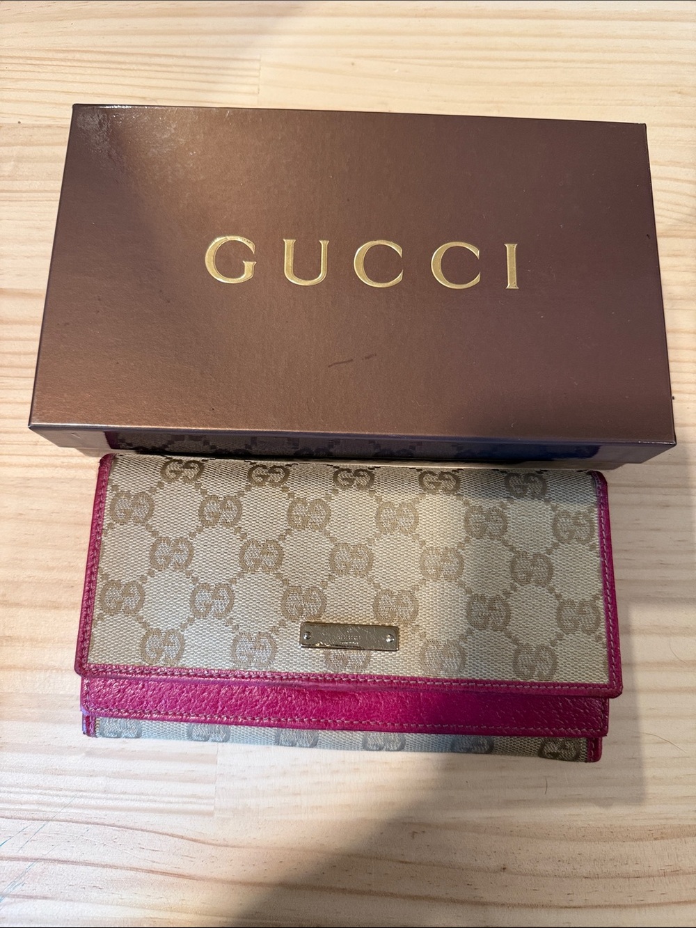 Gucci GG Canvas Fuchsia Pink Continental Long Wallet Authentic
